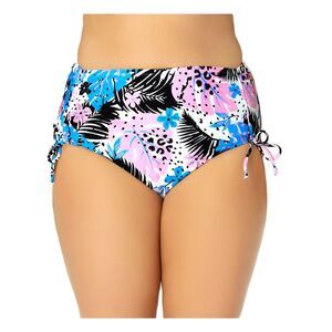 CALIFORNIA WAVES Women's White Cinched Tie High Waisted Swimsuit Bottom 2X